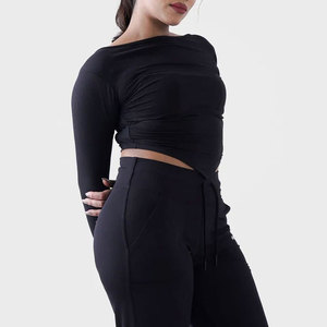 Camiseta Deportiva de Yoga para Mujer, de Alta Resistencia, Elástica, Manga Larga, Cuello Ancho, Compresión, Absorbe la Humedad - Product Image 3