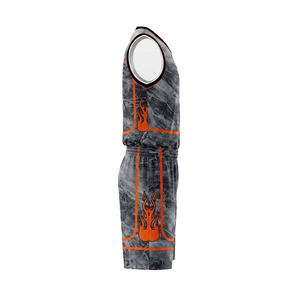 Uniforme de Baloncesto Sublimado Personalizado, Sin Mangas, Cuello en V, Gris con Estampado de Llamas Naranjas, Unisex para Adultos, Absorbe la Humedad - Product Image 5
