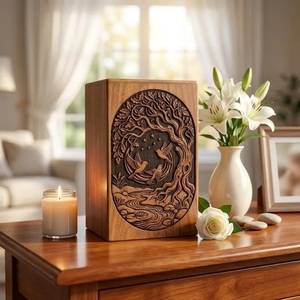 Tree of Life Wooden Cremation Urn for Human & Pet Ashes Engraved Rosewood <b>Memorial</b> <b>Box</b> American Style Eco-Friendly Durable - Product Image 1