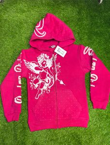 100% Cotton Zipper <b>Puller</b> Rhinestone Hood Streetwear Hoodie Screen Print Logo Men's Applique Distressed Embroidery Hoodie - Product Image 1