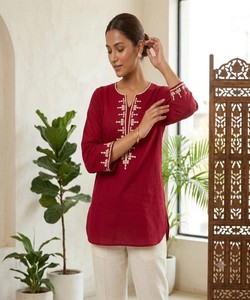 Kurta Tradicional de Algodón para Mujer con Bordado, Corte Holgado, Estilo Informal, Estilo India-Pakistán, para Todas las Temporadas 86845 BLUESTAR- BS...177 - Product Image 2