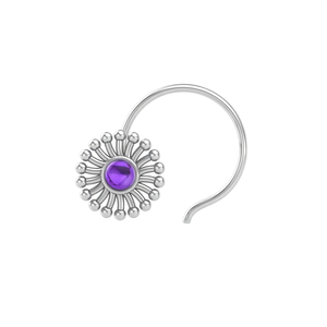 Pendiente de Nariz con Amatista Redonda en Plata de Ley 925, Estilo Indio, para Mujeres y Niñas - Product Image 3