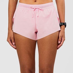 High Waist Pink Elastic Waist Shorts Solid Color Breathable Spandex Quick Dry <b>Mesh</b> 220g Women's Workout <b>Gym</b> Wear - Product Image 6