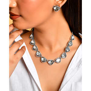 Meera Jaipur Polki <b>Silver</b> Fashion Jewelry <b>Set</b> with Elegant <b>Necklace</b> - Product Image 2
