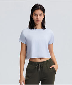 T-shirt court personnalisé pour femme en coton, vêtement décontracté et tendance, vente en gros, faible MOQ - Product Image 5
