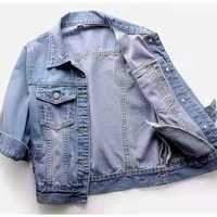 Veste en jean grande taille pour femme, col rabattu, courte, bleue, décontractée, vente en gros