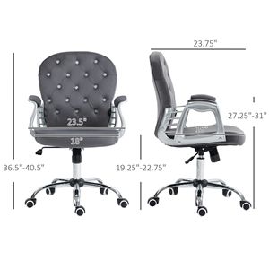 Sedia da Ufficio Grigio Scuro con Bottoni Trapuntati, Poltrona Direzionale per Casa e Ufficio con Braccioli Imbottiti, Altezza Regolabile e Ruote Girevoli - Product Image 3