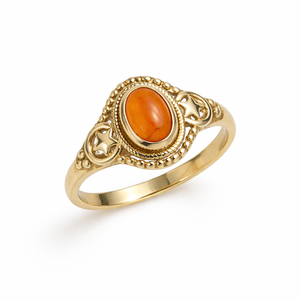 Bague ovale artisanale Moku Jewellery en cornaline naturelle et laiton, sertie clos, style glamour, pierre de naissance de septembre pour femme - Product Image 1