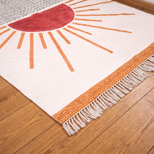 Hand Block Printed Cotton Rugs Washable Flat Weave Eco-Friendly Anti-Slip Bohemian Floral Pattern Prayer Area Rug <b>Floor</b> <b>Mat</b> - Product Image 4