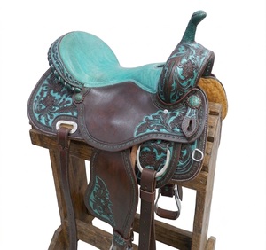 Selle de cheval Western en cuir véritable sur mesure pour le barrel racing avec arceau en fibre de verre 15" 16" 17" – Équipement équestre - Product Image 3