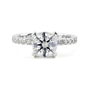 Bague de fiançailles solitaire vintage avec diamant rond brillant cultivé en laboratoire, plaqué rhodium, bande pavée, or 10K/14K/18K, argent 925/935 - Product Image 3