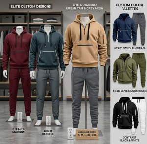 ชุดวอร์มผ้าฟลีซหนานุ่มแบบสั่งทำพิเศษสำหรับผู้ชายและผู้หญิง เสื้อฮู้ดซิป ¼  พร้อมกระเป๋าที่แขน ซิปสีตัดกัน และกางเกงจ็อกเกอร์สีชาร์โคล - Product Image 2