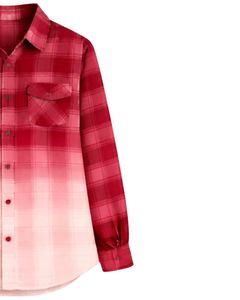 Chemise en flanelle à carreaux rouge ombré personnalisée pour femme, à manches longues, boutonnée, décontractée, avec deux poches poitrine, pour l'automne - Product Image 4