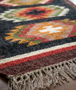 Tassel Accent Handmade Wool Jute Runner <b>Rug</b> Boho <b>Tribal</b> Geometric Carpet Rustic Hallway Entryway Floor Decor for Home - Product Image 5
