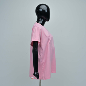 Camiseta de Algodón Rosa para Mujer, Cuello Redondo, Manga Corta, Corte Regular, Color Sólido, Diseño Liso, Estilo Casual, para Diseñar y Agregar Logotipos - Product Image 2