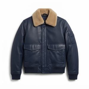 Blouson Bomber Homme en Cuir et Toile, Zippé, Style Streetwear, Réfléchissant, Hiver, Coupe-Vent, Respirant, Grande Taille, Décontracté, Vêtement d'extérieur - Product Image 4