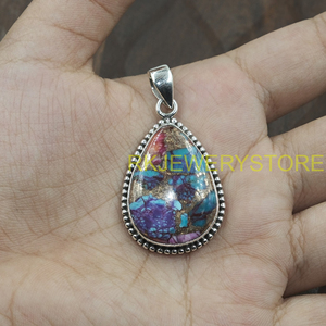 Grand pendentif en turquoise bleu cuivré en forme de larme, en argent sterling 925, bijoux faits à la main, collier vintage bohème, cadeau pour elle - Product Image 6