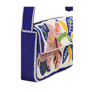 Sac à bandoulière carré brodé floral fait main avec perles, couleurs mélangées, sac fourre-tout promotionnel en coton personnalisé pour mariage - Product Image 3
