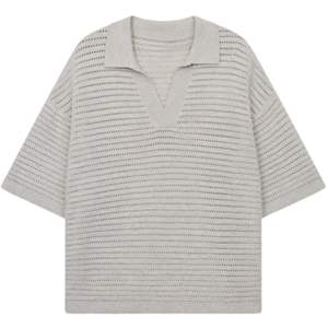 Polo Homme Gris Clair Tricoté Oversize à Manches Courtes, Maille Texturée, Décontracté, Haut d'Été Ample, Pull Polo OEM - Product Image 1