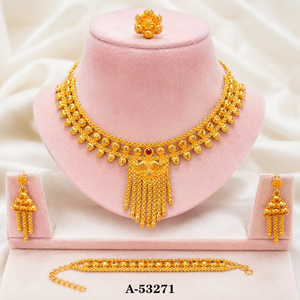 Gold Plated Zinc Alloy Tassel Choker Necklace Set Women's Bohemia Party Flower Pattern Jewelry A-53288 - Product Image 5