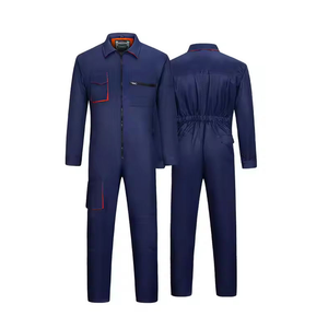 Combinaison de travail unisexe JNA Group, bleu foncé avec bordure orange, bretelles réglables, plusieurs poches, usage industriel, polyester, certifiée CE - Product Image 3