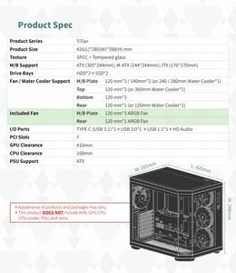 Boîtier PC ATX panoramique KINGSMAN GAMING Full Tower avec verre trempé, 4 ventilateurs ARGB, compatibilité carte mère à branchement arrière, ports USB 3.0 - Product Image 5