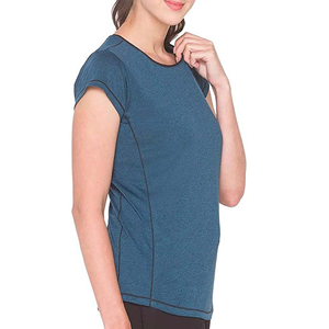 T-shirt en tricot à manches courtes et col rond pour femme, couleur unie, séchage rapide, coupe ajustée, décontracté, printemps-été, 100% polyester - Product Image 4