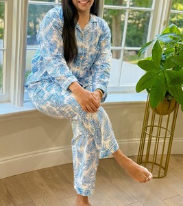 Ropa de Dormir para Mujer, 100% Algodón Tejido, Estampado Floral y Animal, Cintura Baja, Primavera Verano, Romántica, Clásica, Secado Rápido, Manga Larga - Product Image 1