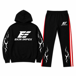 Ensemble survêtement molletonné personnalisé noir imprimé flamme pour homme – Coupe oversize streetwear - Product Image 4