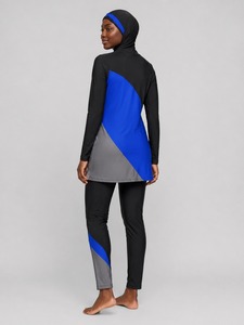 Conjunto de burkini modesto con cremallera OEM, traje de baño islámico musulmán impermeable con estampado estilo burkini con diseño OEM. - Product Image 6