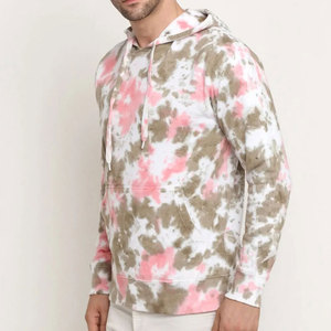 Sweat-shirt à capuche en molleton tie-dye pour homme, coupe oversize, décontracté, tricoté, rose, beige, blanc, motif, style hiver, éco-responsable - Product Image 2