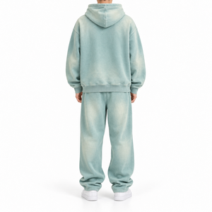 Ensemble sweat à capuche et pantalon de survêtement délavé pour homme, violet uni, coupe ample, survêtement 2 pièces, streetwear décontracté - Product Image 5