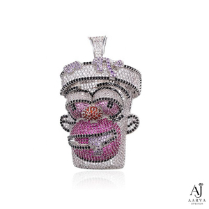 Colgante de Plata de Ley 925 con Rostro de Hulk y Moissanita, Chapado en Oro y Rodio, Corte Brillante Redondo para Hombre - Product Image 1