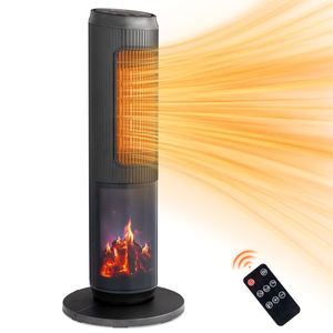 Stufa Elettrica Portatile a Torre da 25 Pollici con Fiamma 3D, 1500W, Termostato, Oscillazione a 60°, Timer e Telecomando per Camera da Letto, Spina USA - Product Image 3