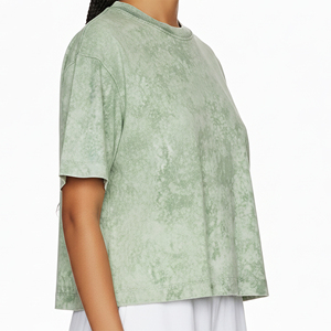 Camiseta de cuello redondo extragrande con lavado ácido para mujer, estilo urbano, con logotipo bordado personalizado, gran éxito de ventas. - Product Image 3