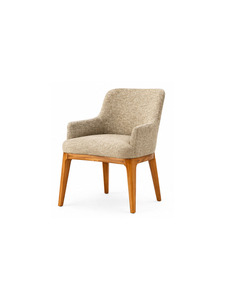 Fauteuil rembourré moderne avec pieds en bois, assise en tissu, design mid-century pour salle à manger ou salon. - Product Image 2
