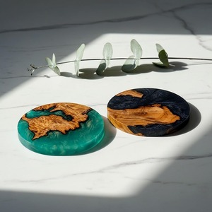 Classic Durable Polished <b>Resin</b> Wood Coaster Set Die Cutting Printing Natural Hardwood <b>Clear</b> Epoxy <b>Resin</b> Customizable Coasters - Product Image 2