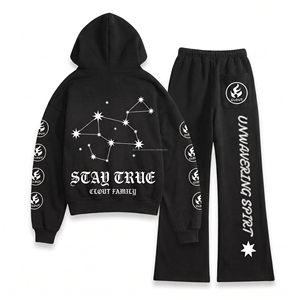 Streetwear Clothing Oversized Custom 2 Pieces <b>Zip</b> <b>up</b> Boxy <b>Cropped</b> Hoodie and Baggy Sweatpants Set Blank Plain - Product Image 5