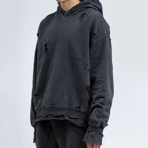 Sweat à capuche personnalisé pour homme 2026, effet usé, en coton de haute qualité, style streetwear, sweats à capuche usés pour homme - Product Image 3