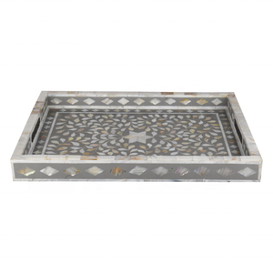 Plateau de service en incrustation d'os floral de luxe poli et écologique fait à la main par Crafts Galore fabriqué par de véritables artisans indiens - Product Image 1