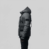 Blouson tactique mat coupe-vent enduit, style Techwear, avec boucles et sangles fonctionnelles, pour homme, survie en extérieur, col montant