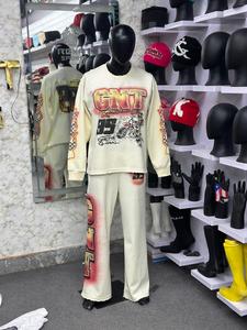 Modern Windbreaker <b>Tracksuit</b> Hooded <b>Tracksuit</b> Set Full Length Zipper Loose Fit Streetwear Athletic Wear With <b>Yellow</b> Logo Print - Product Image 5