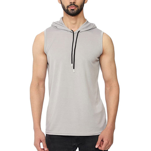 Débardeur à capuche sans manches pour homme, gris, en molleton 100% coton, anti-boulochage, tricoté, respirant, coupe classique, décontracté, automne, avec poche - Product Image 2