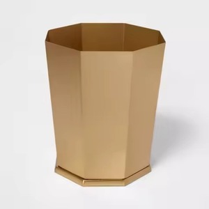 Modern Arrival Cylindrical Metal Paper Basket With Gold Leaf Pattern Decorative Indoor Waste <b>Bin</b> Household Use Trash Can - Product Image 3