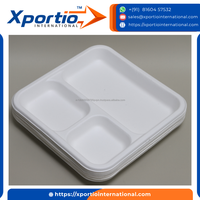 Assiettes carrées jetables Xportio International Eco Heavy Duty en bagasse, biodégradables et compostables, pour traiteur, en gros, pour fêtes