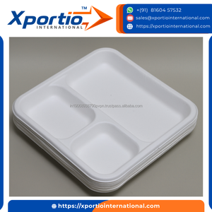 Assiettes carrées écologiques jetables Xportio International en bagasse, biodégradables, avec plateau, en gros, pour fêtes et traiteur - Product Image 3