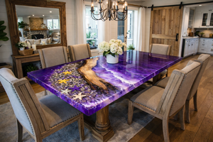Mesa de Comedor de Resina Epoxi Ecológica de Lujo, Color Púrpura Océano, con Diseño de Borde Natural, Hecha a Mano, Moderna, para Diwali - Product Image 4