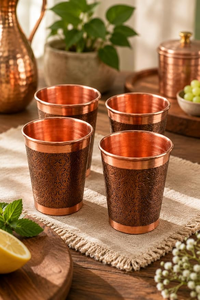 Pure <b>Copper</b> Hammered Tumbler for Ayurvedic Health Benefits Handcrafted Modern Eco-Friendly <b>Screw</b>-On Cap Home Hotel - Product Image 3