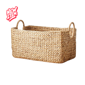 Hansd Handmade HLB 2104/3 Storage Solution Oval Water Hyacinth Wicker <b>Basket</b>/<b>Tray</b> Jute Sack Handle Fishbone Weaving for Storage - Product Image 3
