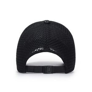 Mesh Trucker Cap Unisex Adjustable Back Closure Breathable Outdoor Sports <b>Hat</b> Solid Black 6-Panel Design Casual Style - Product Image 4